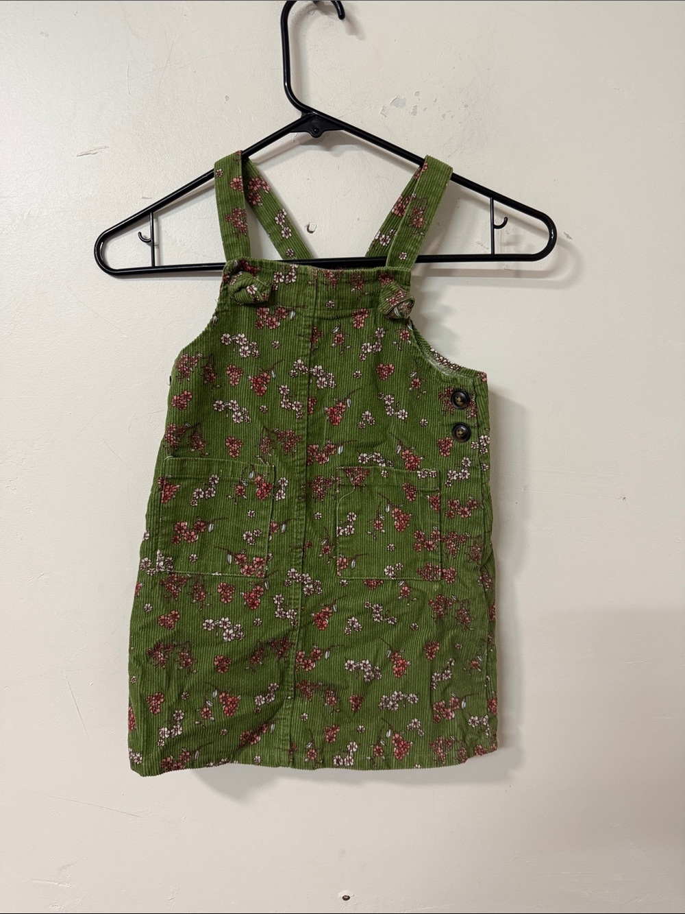 btween Green Floral Corduroy Overall Dress